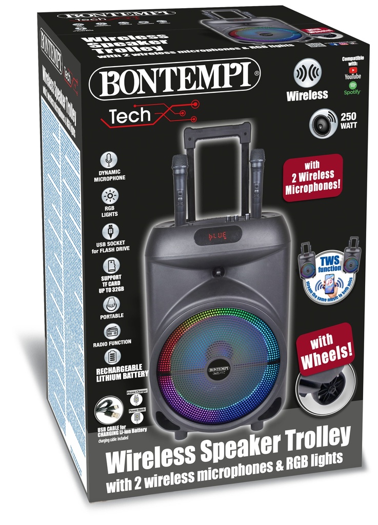 Kabellose Trolley-Lautsprecherbox mit Mikrofonen
