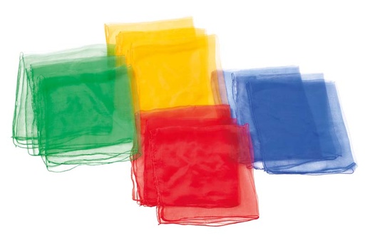 [W107087] Jongliertücher 66 x 66 cm, 12er Pack, rot, blau, gelb, grün